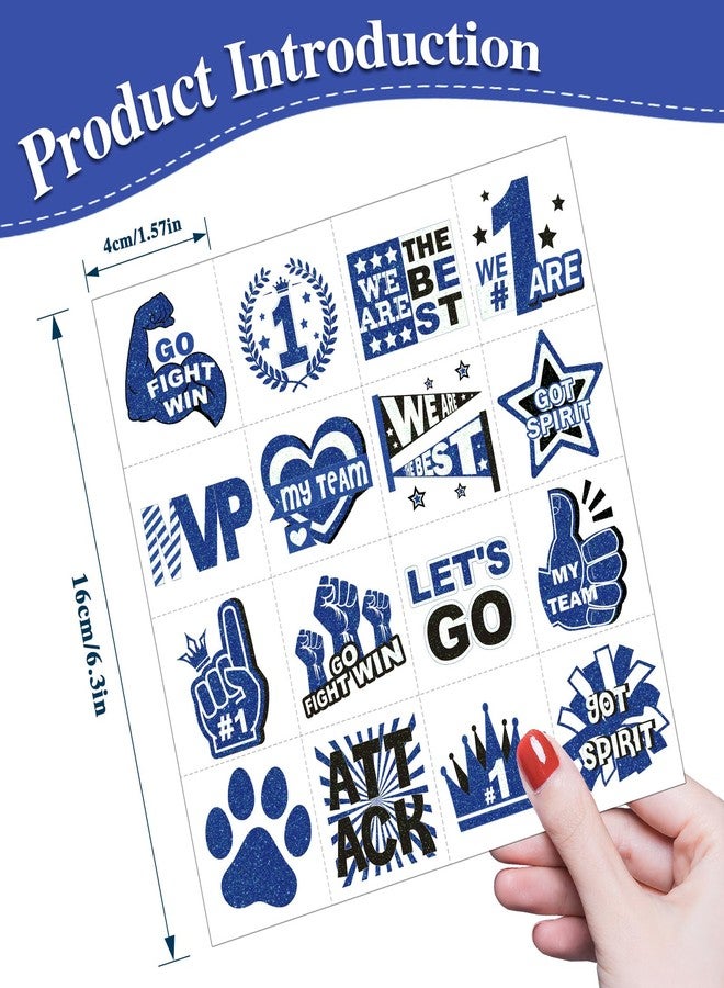 Qpout 160 Pcs Glitter Team Spirit Temporary Tattoos School Team Cheer Face Stickers Cheerleading Party Supplies and Sports Games Decoration(BLUE) - Image 2
